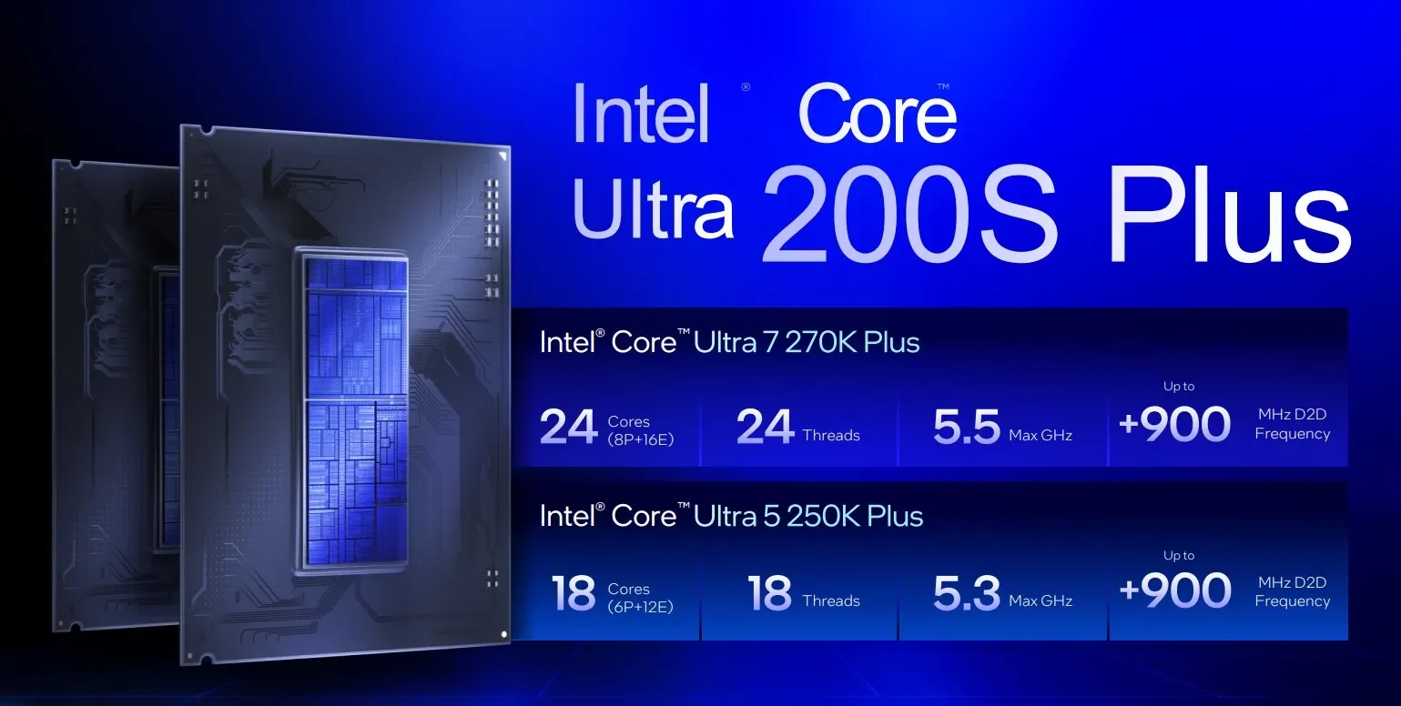 Intel Core Ultra 7 270K Plus and Core Ultra 5 250K Plus specifications including cores and clock speeds